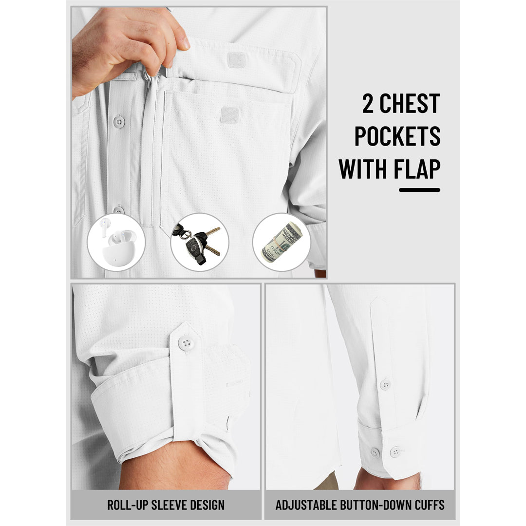 Men's Fishing Shirts UPF Sun Protection Shirts with Zipper Pockets