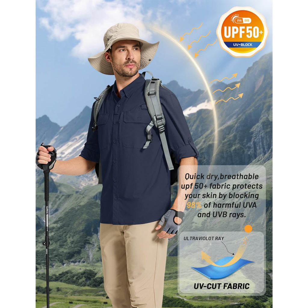Men's Fishing Shirts UPF Sun Protection Shirts with Zipper Pockets