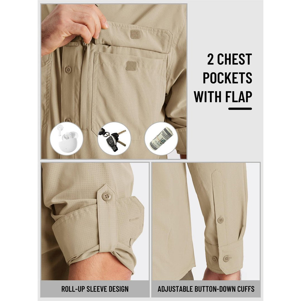 Men's Fishing Shirts UPF Sun Protection Shirts with Zipper Pockets
