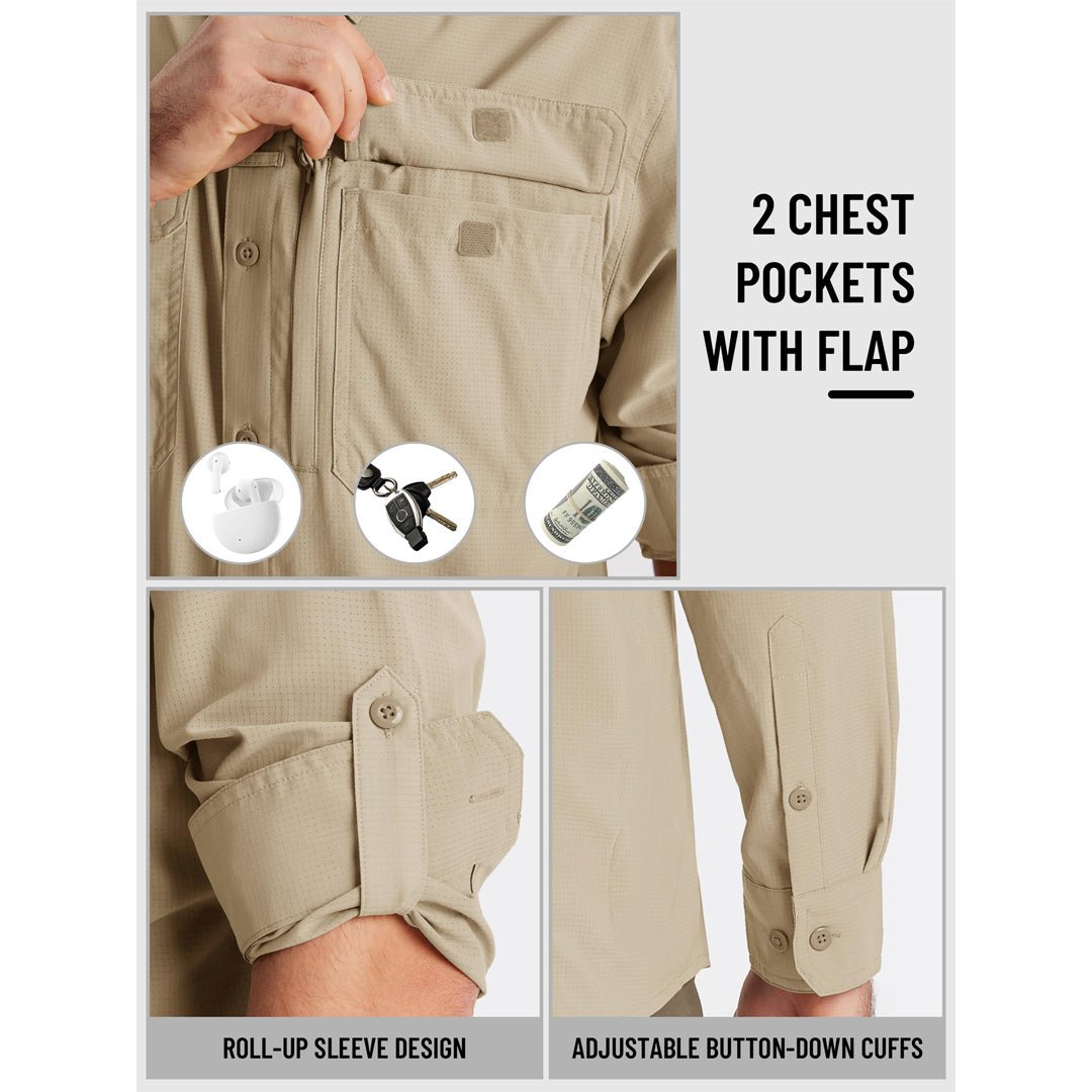 Men's Fishing Shirts UPF Sun Protection Shirts with Zipper Pockets