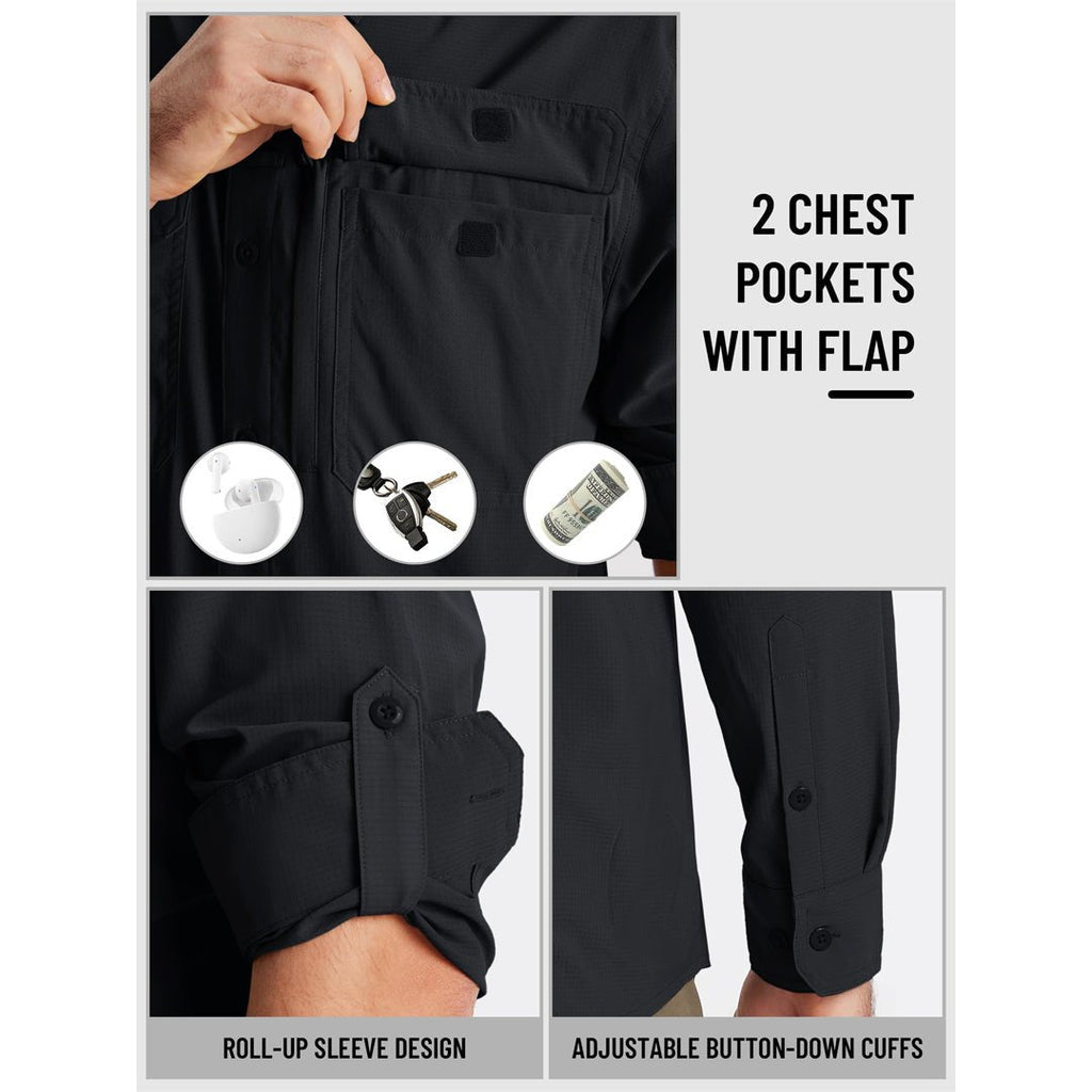 Men's Fishing Shirts UPF Sun Protection Shirts with Zipper Pockets