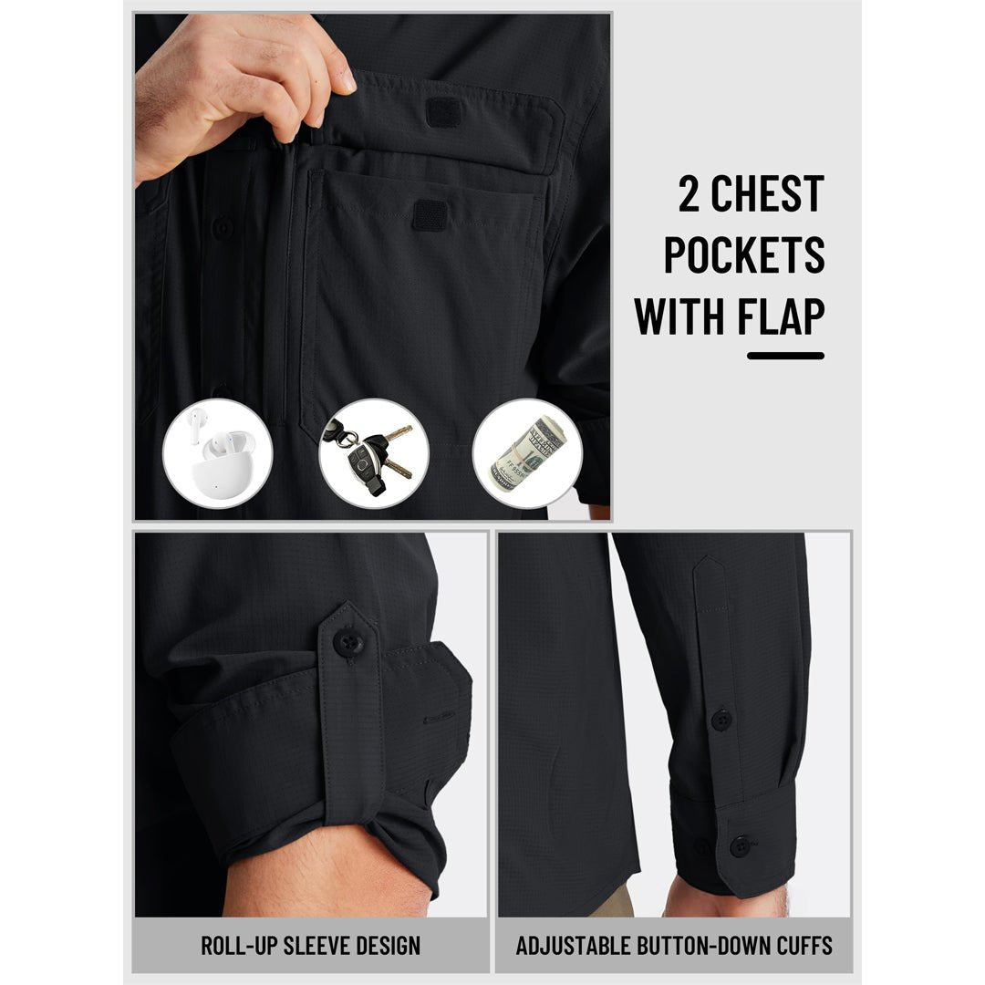Men's Fishing Shirts UPF Sun Protection Shirts with Zipper Pockets