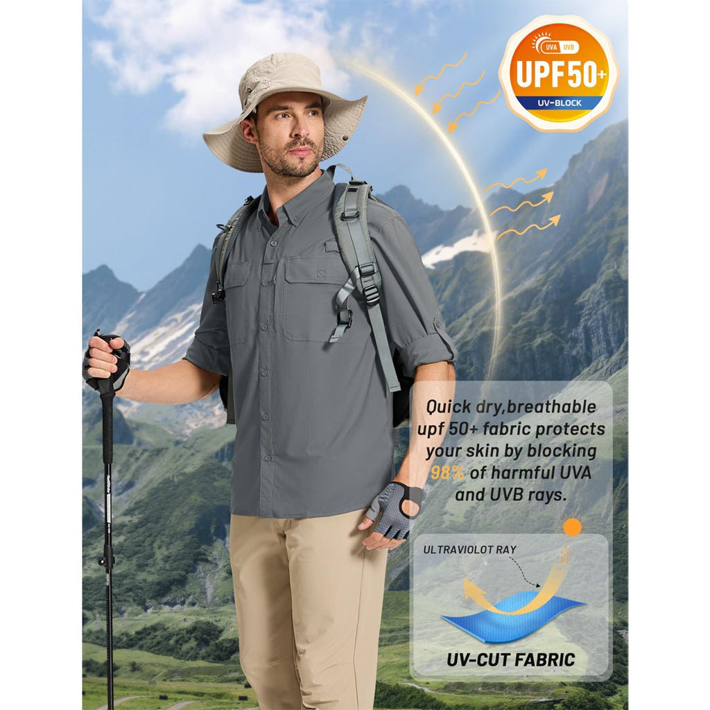 Men's Fishing Shirts UPF Sun Protection Shirts with Zipper Pockets