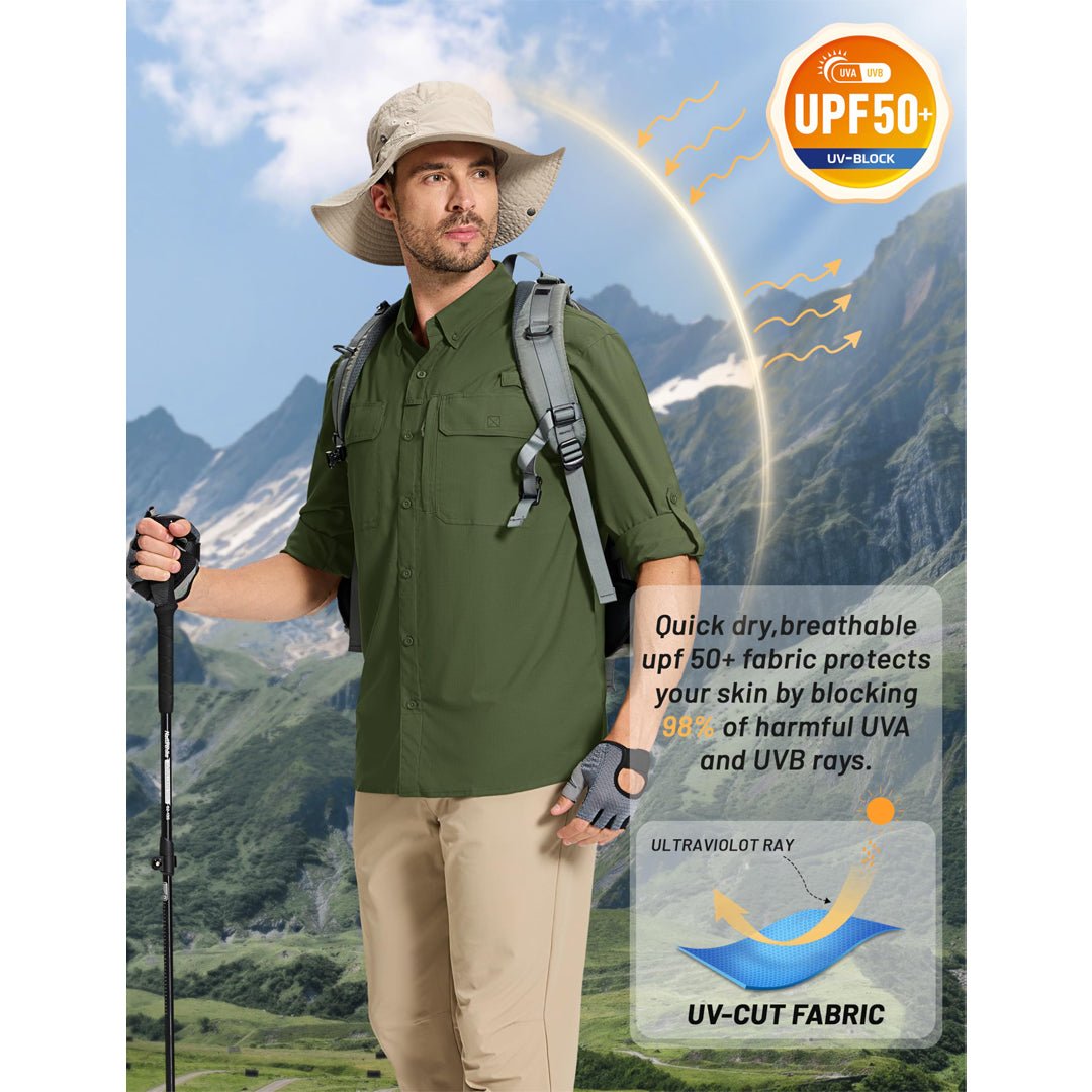 Men's Fishing Shirts UPF Sun Protection Shirts with Zipper Pockets