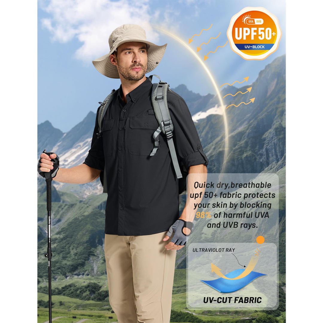Men's Fishing Shirts UPF Sun Protection Shirts with Zipper Pockets