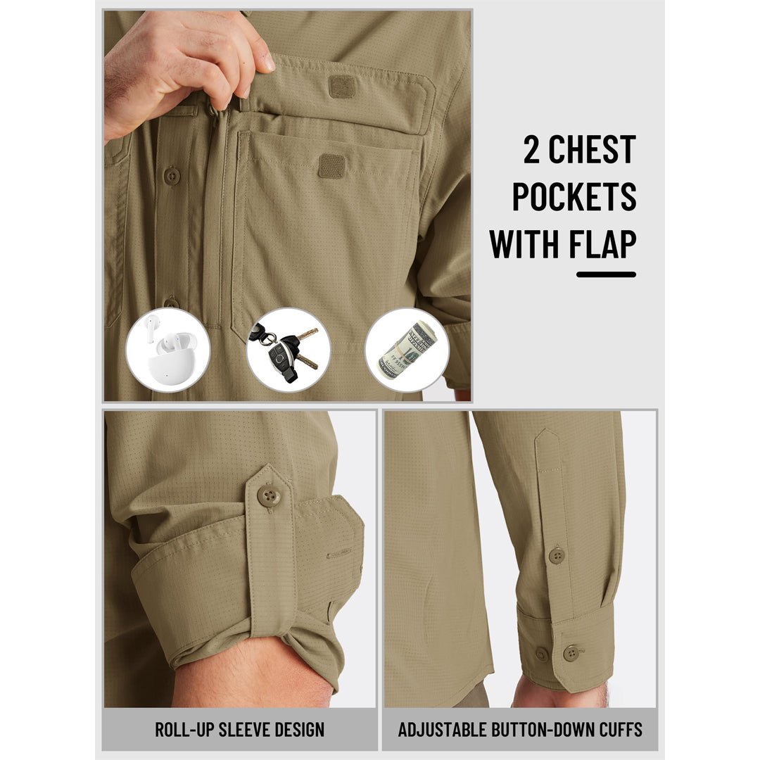 Men's Fishing Shirts UPF Sun Protection Shirts with Zipper Pockets