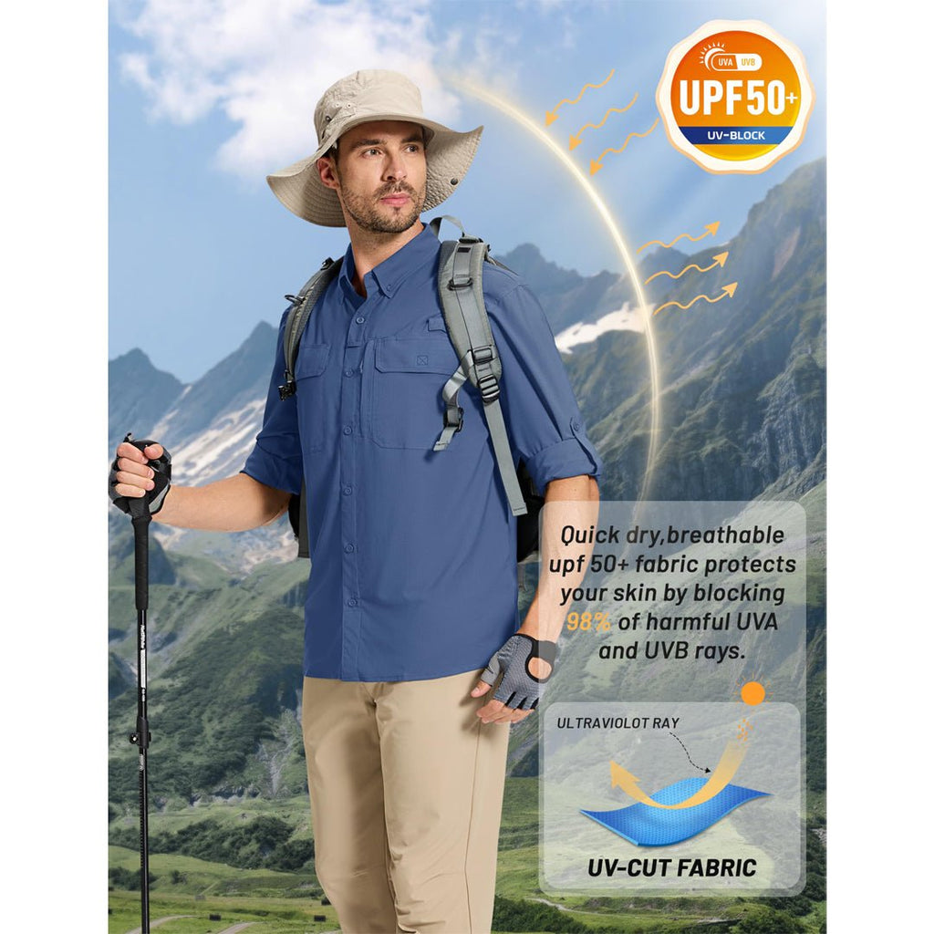 Men's Fishing Shirts UPF Sun Protection Shirts with Zipper Pockets