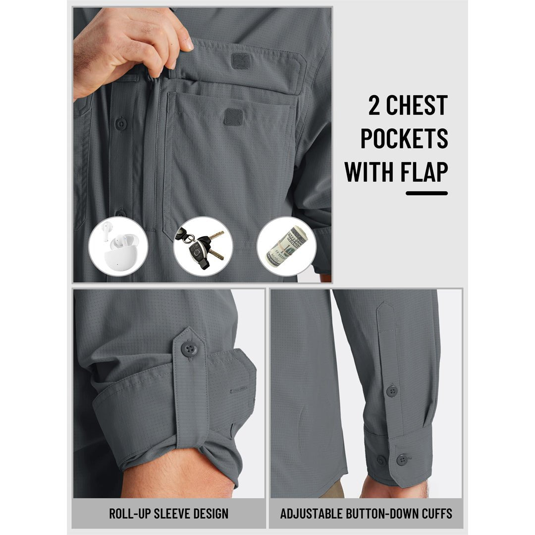 Men's Fishing Shirts UPF Sun Protection Shirts with Zipper Pockets
