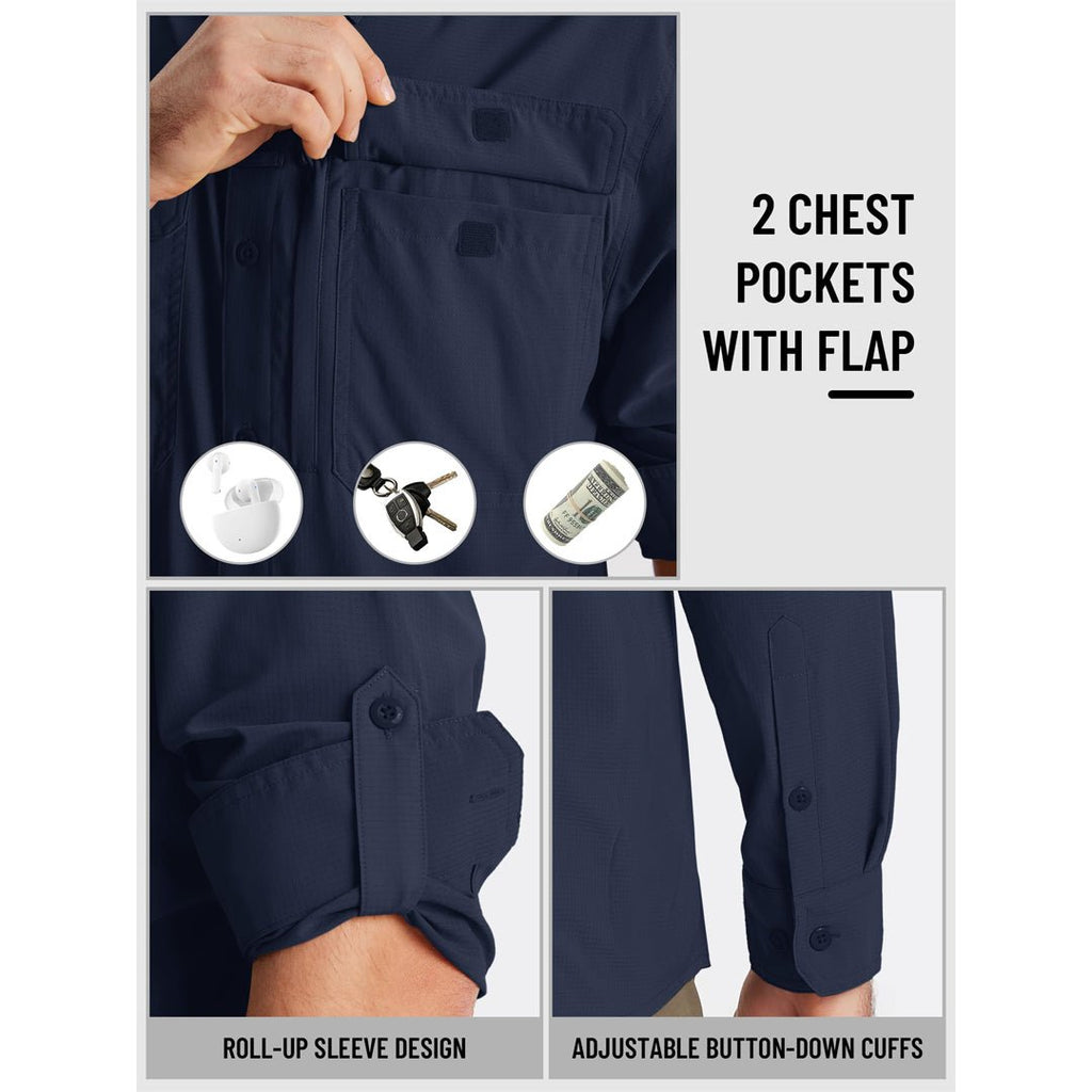 Men's Fishing Shirts UPF Sun Protection Shirts with Zipper Pockets