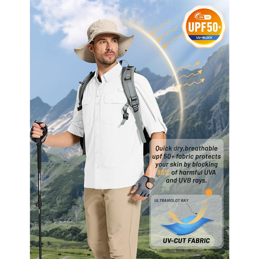 Men's Fishing Shirts UPF Sun Protection Shirts with Zipper Pockets