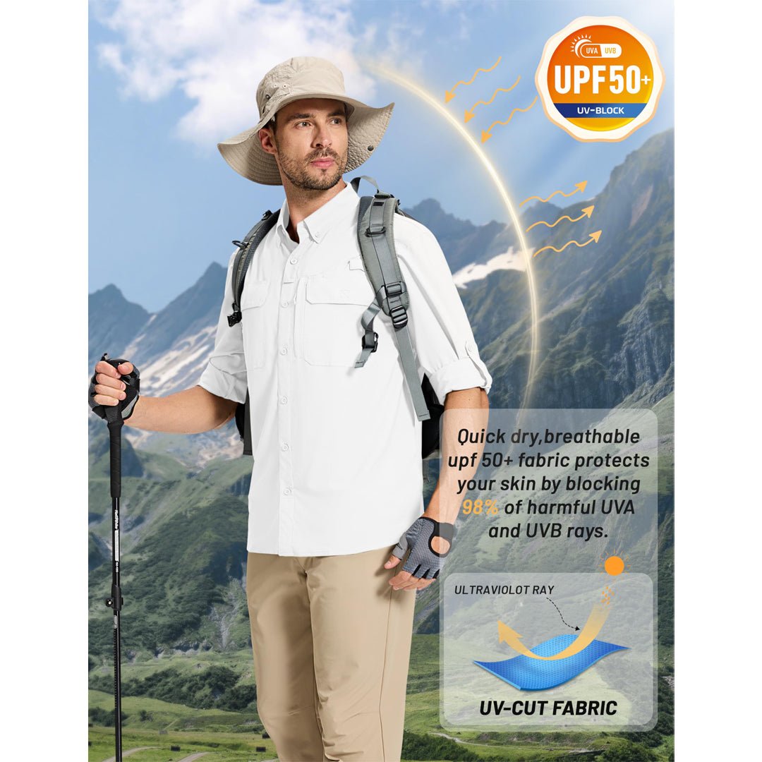 Men's Fishing Shirts UPF Sun Protection Shirts with Zipper Pockets