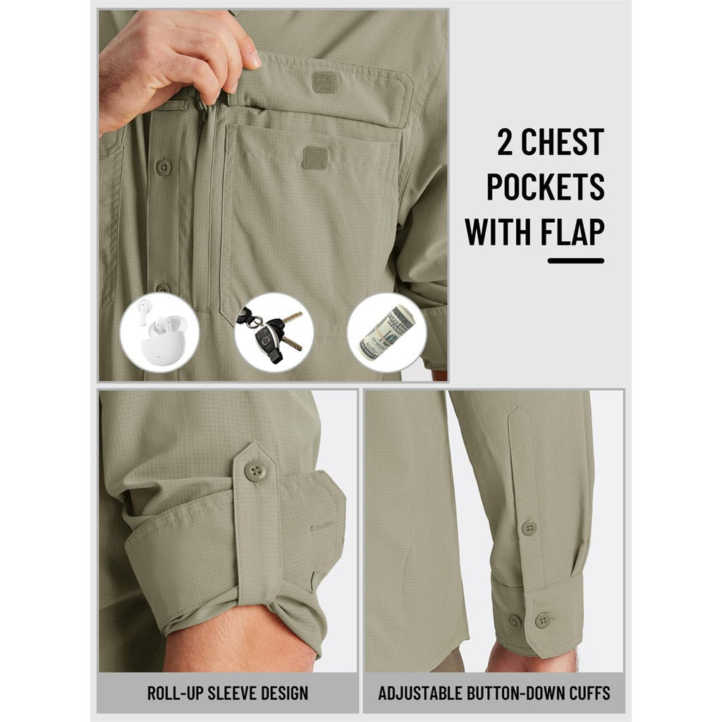 Men's Fishing Shirts UPF Sun Protection Shirts with Zipper Pockets