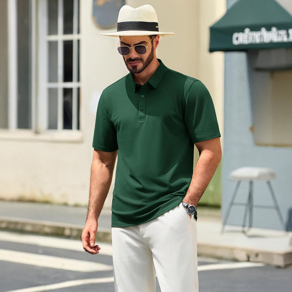 Men's Pique Polo Shirt Short Sleeve Cooling Golf Top