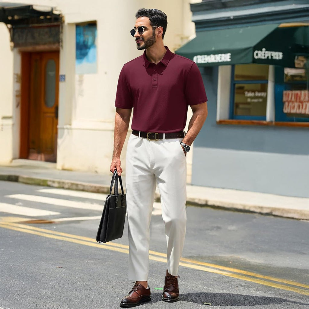 Men's Pique Polo Shirt Short Sleeve Cooling Golf Top