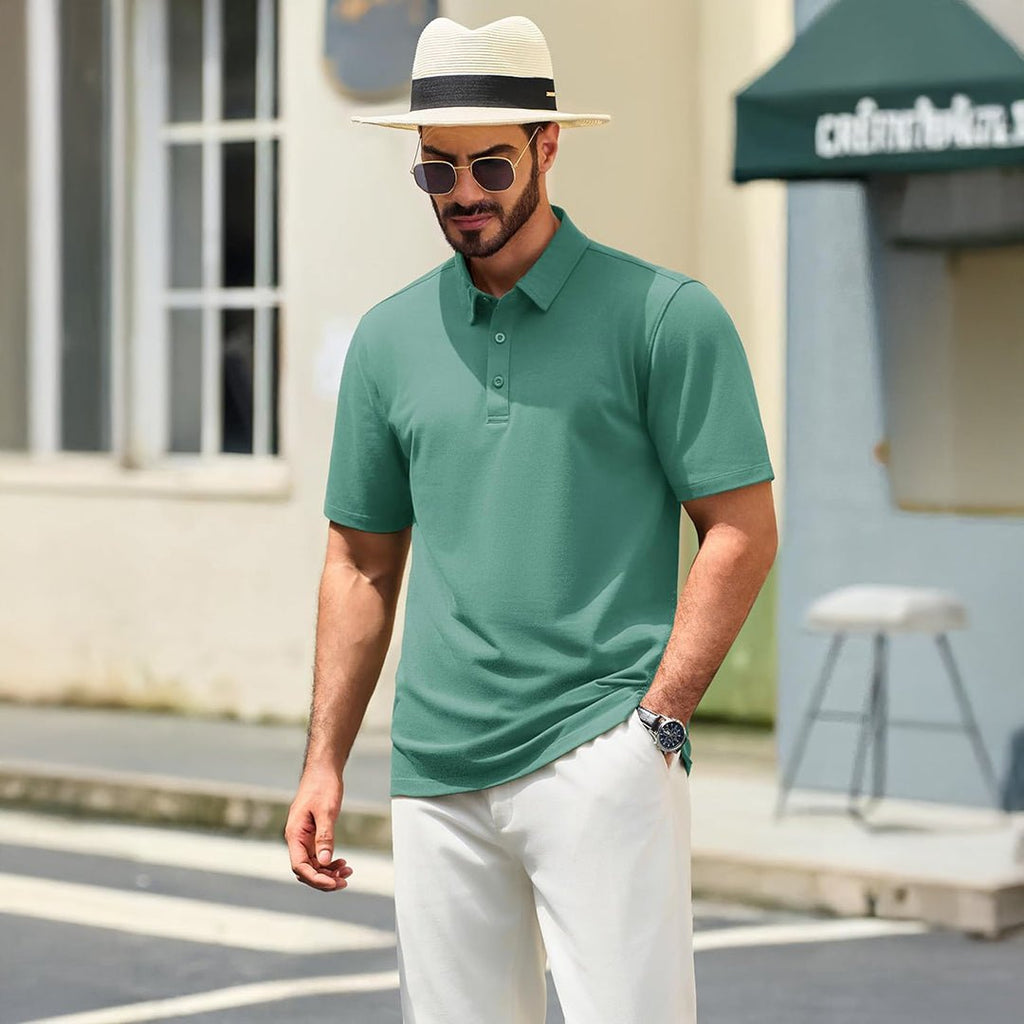 Men's Pique Polo Shirt Short Sleeve Cooling Golf Top