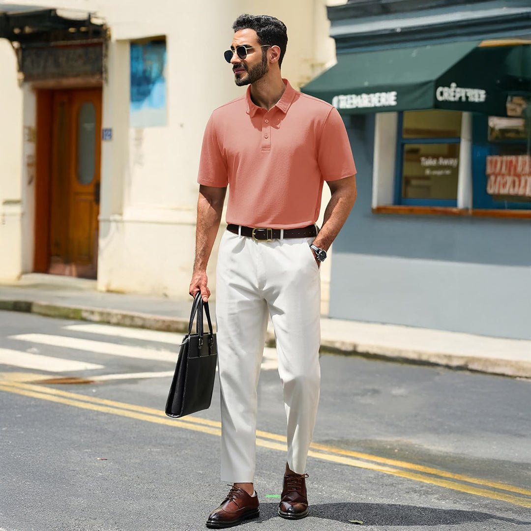 Men's Pique Polo Shirt Short Sleeve Cooling Golf Top