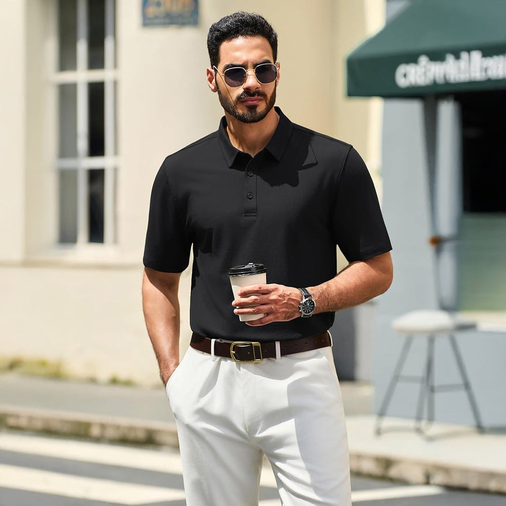 Men's Pique Polo Shirt Short Sleeve Cooling Golf Top