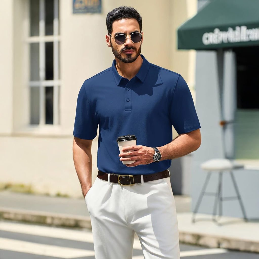 Men's Pique Polo Shirt Short Sleeve Cooling Golf Top