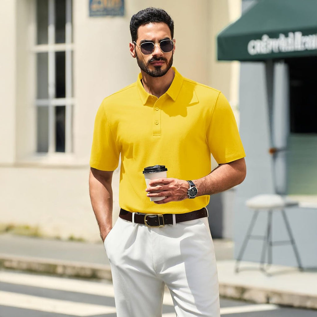 Men's Pique Polo Shirt Short Sleeve Cooling Golf Top