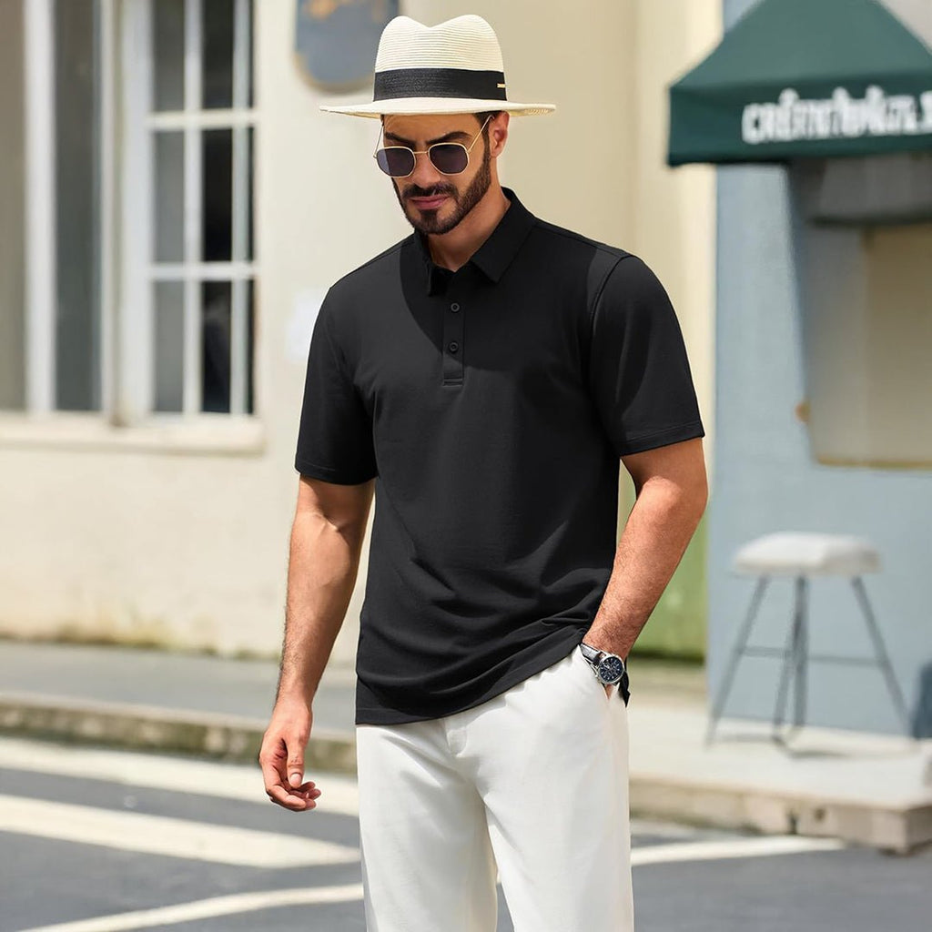 Men's Pique Polo Shirt Short Sleeve Cooling Golf Top