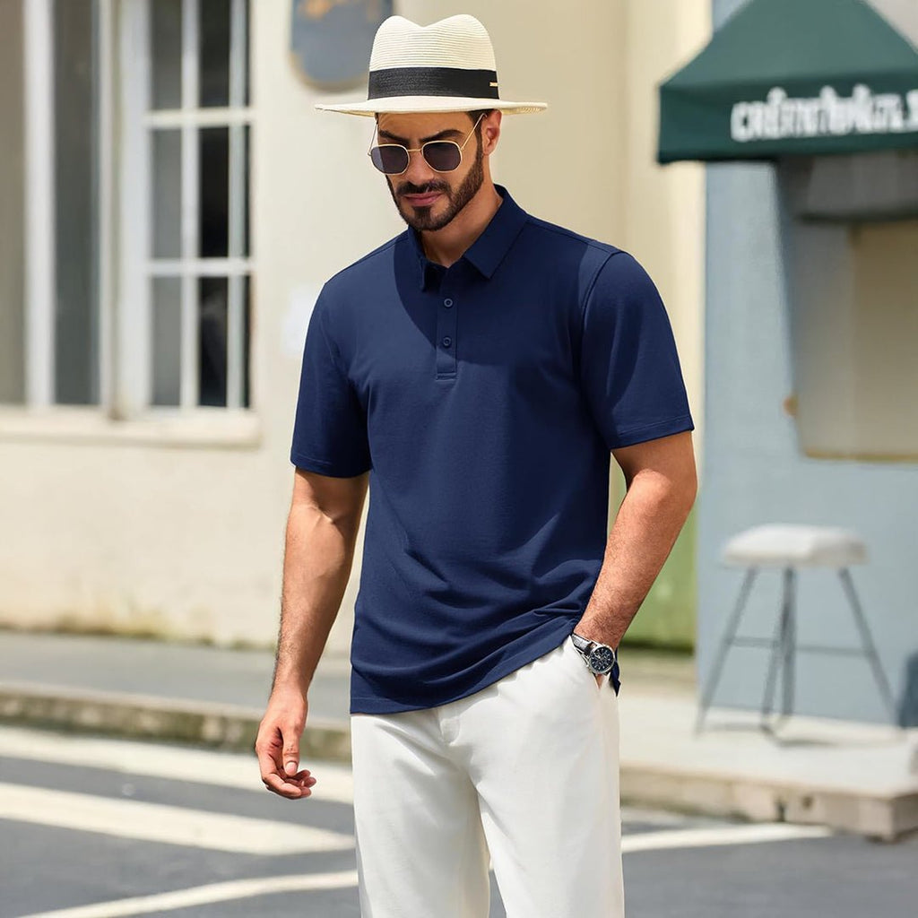 Men's Pique Polo Shirt Short Sleeve Cooling Golf Top