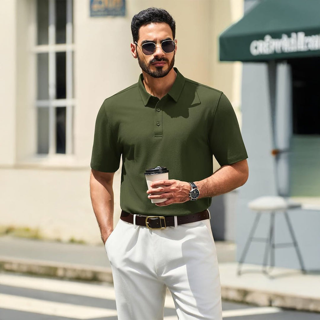 Men's Pique Polo Shirt Short Sleeve Cooling Golf Top