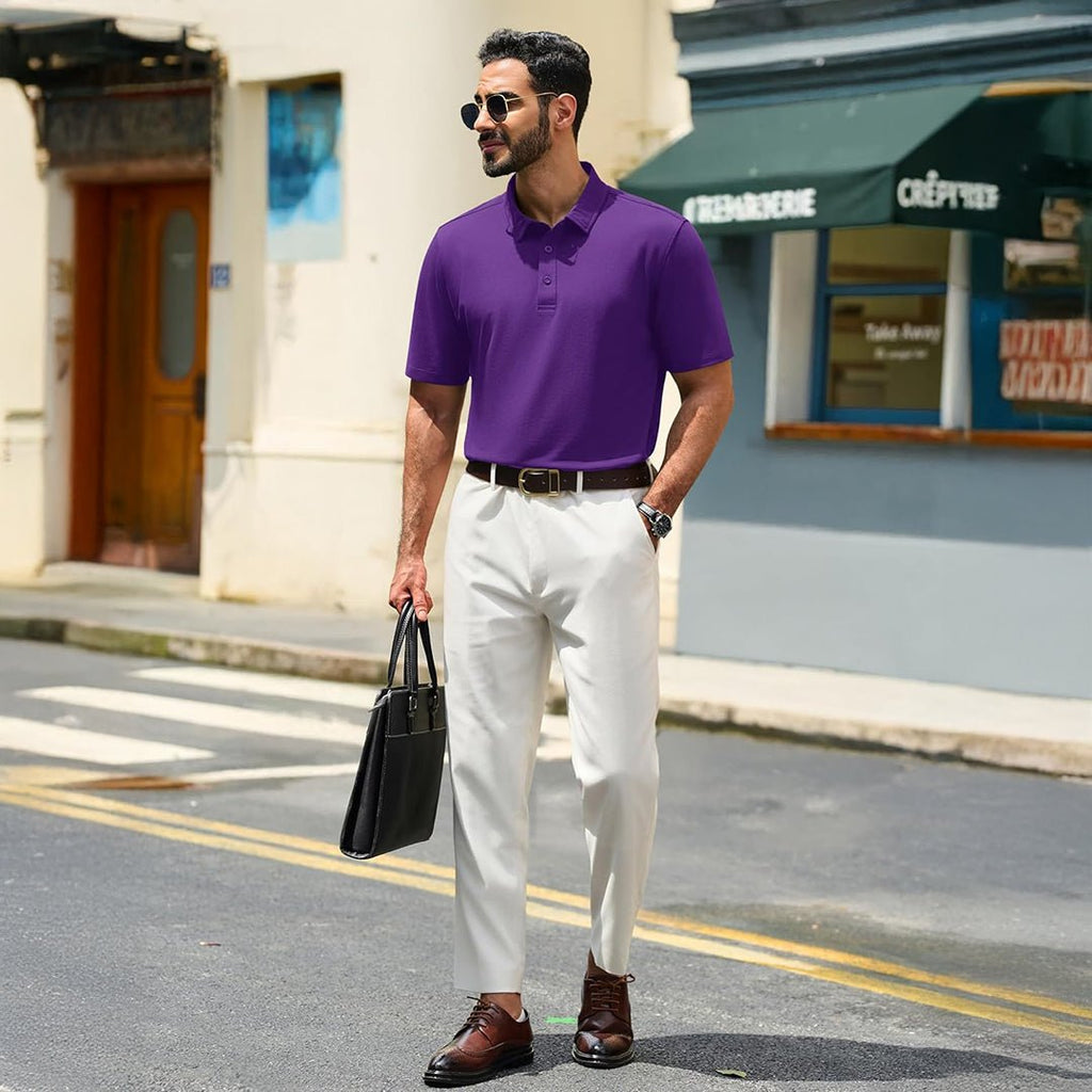 Men's Pique Polo Shirt Short Sleeve Cooling Golf Top