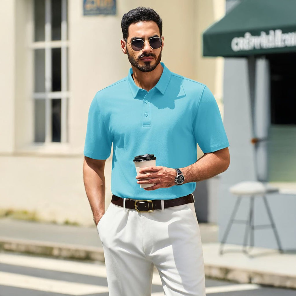 Men's Pique Polo Shirt Short Sleeve Cooling Golf Top