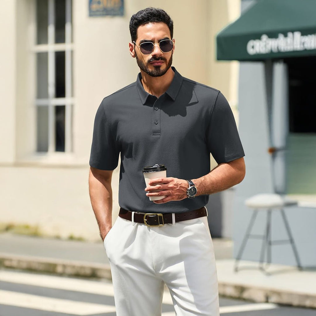 Men's Pique Polo Shirt Short Sleeve Cooling Golf Top