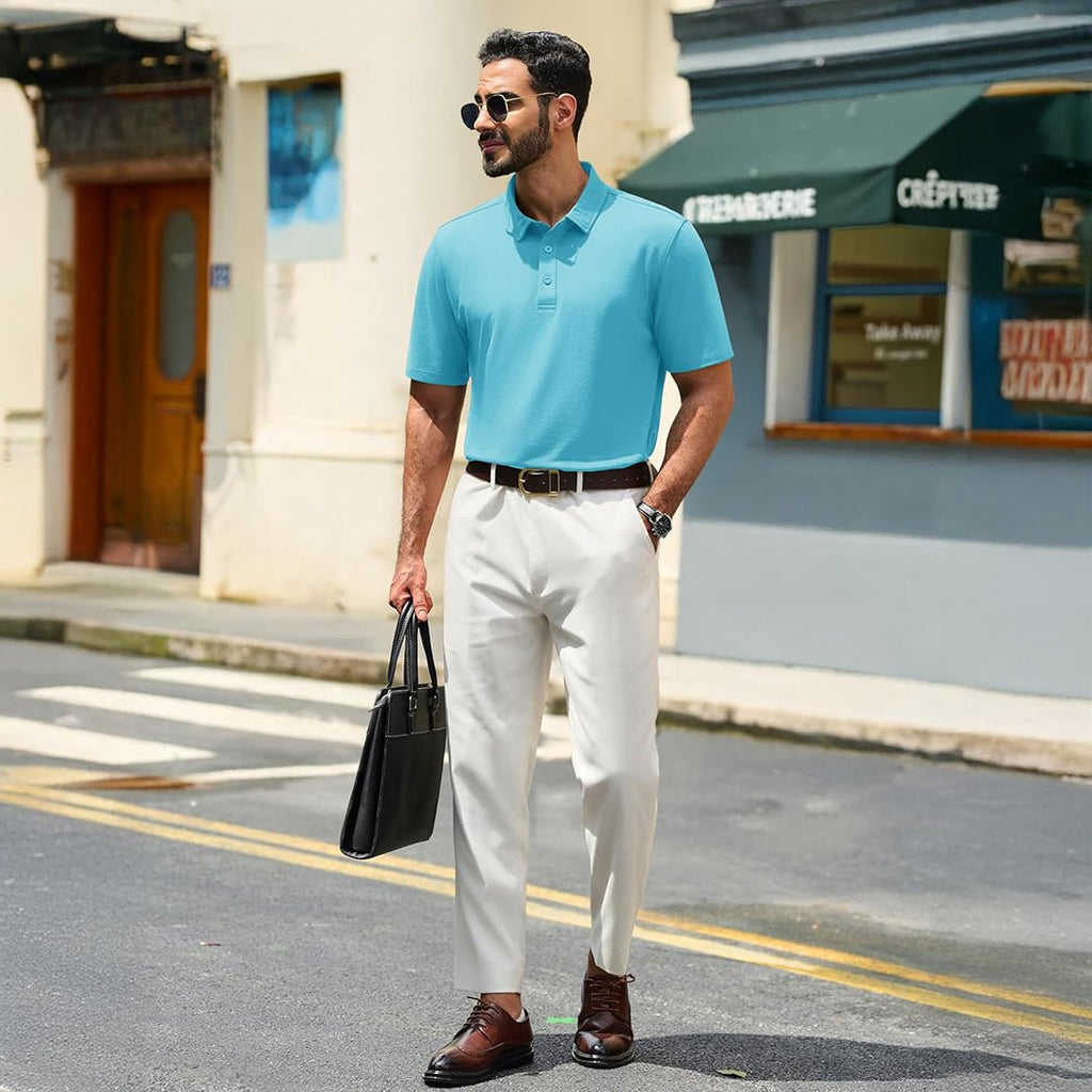 Men's Pique Polo Shirt Short Sleeve Cooling Golf Top