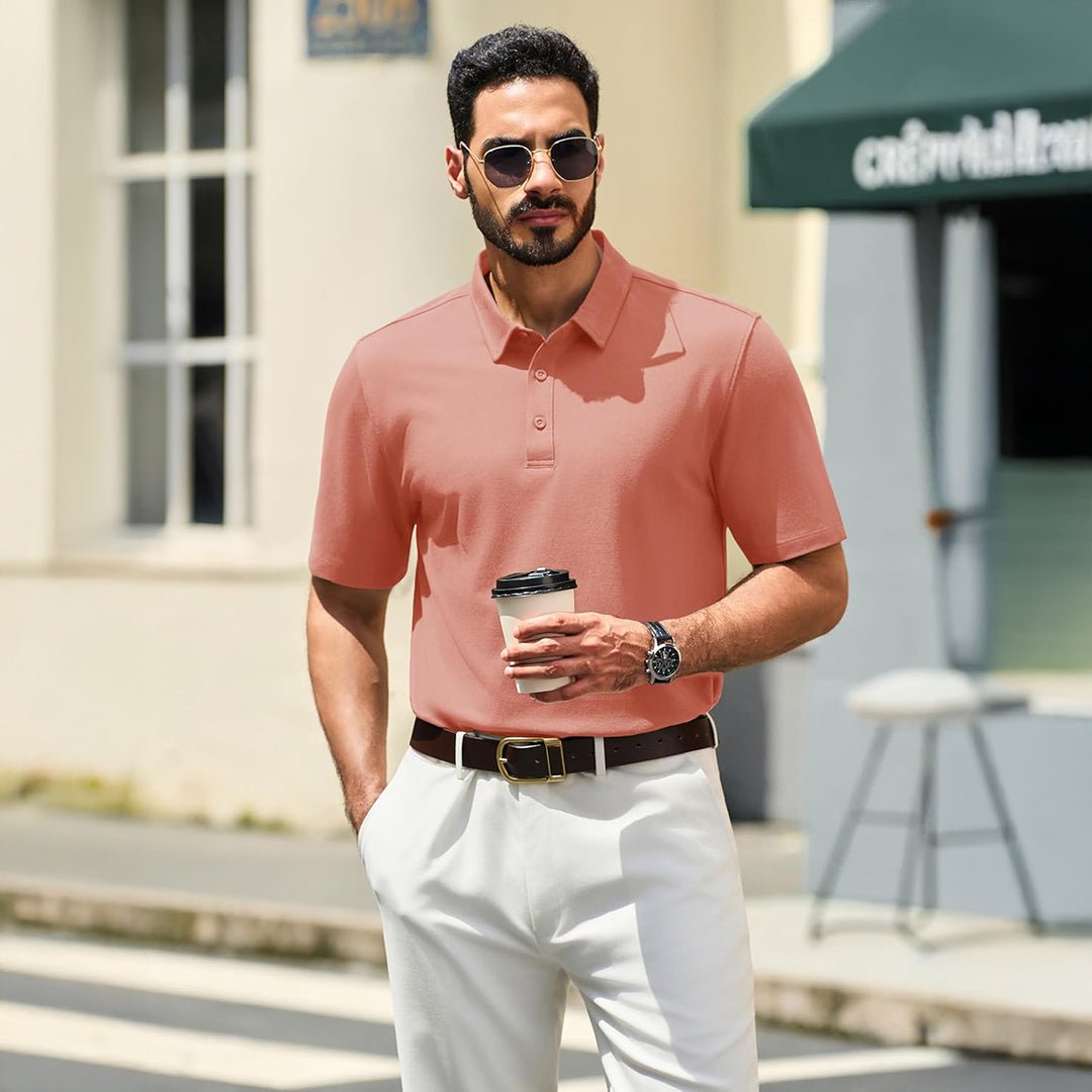 Men's Pique Polo Shirt Short Sleeve Cooling Golf Top