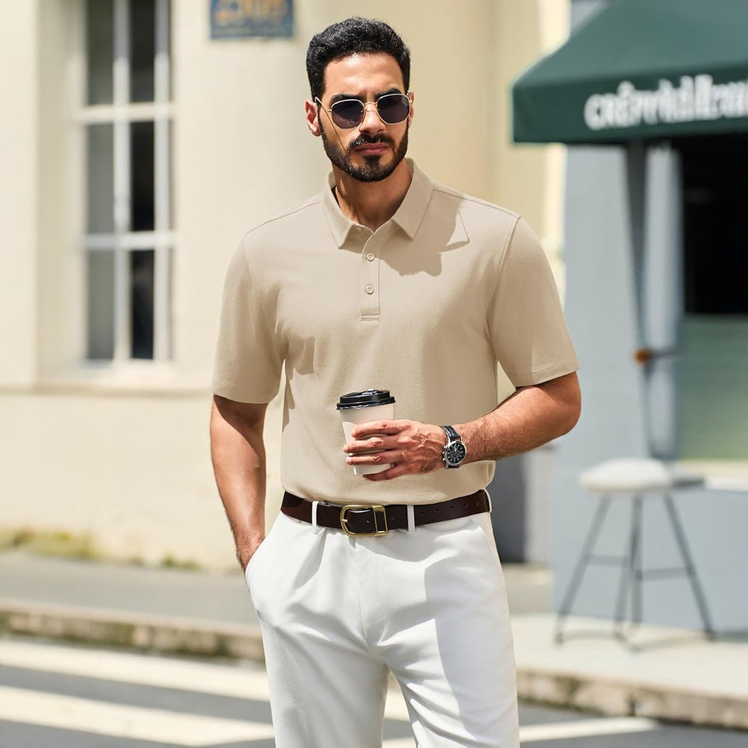 Men's Pique Polo Shirt Short Sleeve Cooling Golf Top