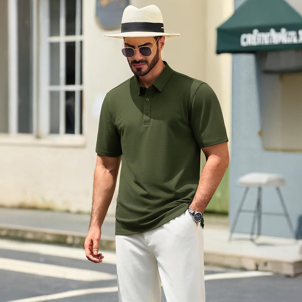 Men's Pique Polo Shirt Short Sleeve Cooling Golf Top