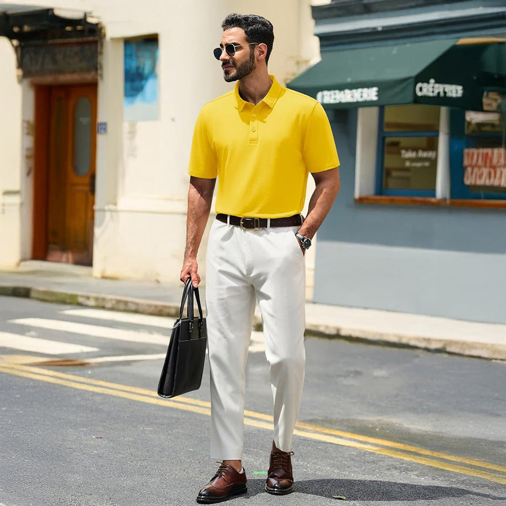 Men's Pique Polo Shirt Short Sleeve Cooling Golf Top