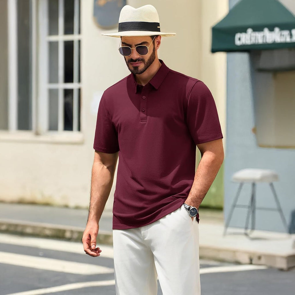 Men's Pique Polo Shirt Short Sleeve Cooling Golf Top