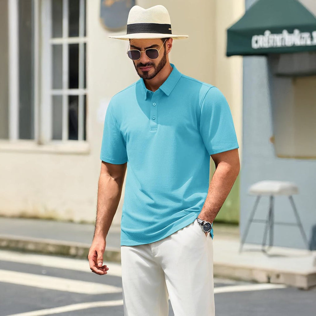 Men's Pique Polo Shirt Short Sleeve Cooling Golf Top