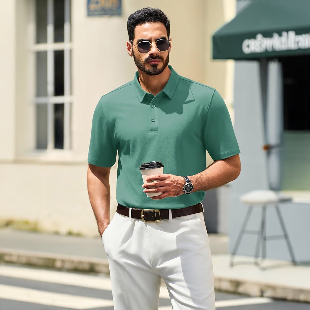 Men's Pique Polo Shirt Short Sleeve Cooling Golf Top