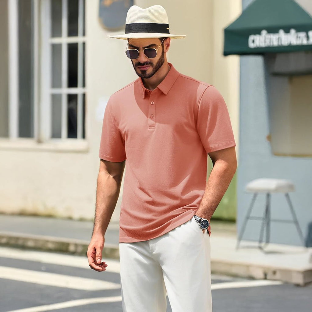 Men's Pique Polo Shirt Short Sleeve Cooling Golf Top