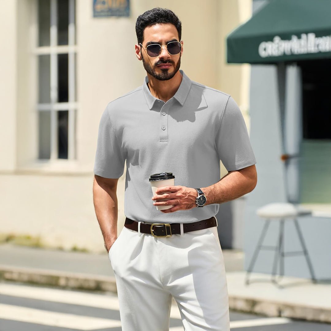 Men's Pique Polo Shirt Short Sleeve Cooling Golf Top