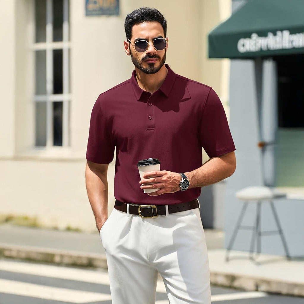 Men's Pique Polo Shirt Short Sleeve Cooling Golf Top