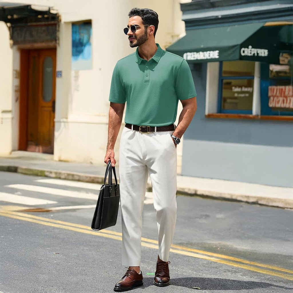 Men's Pique Polo Shirt Short Sleeve Cooling Golf Top