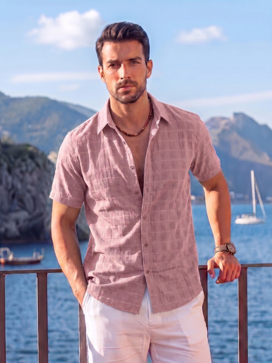 Men's Textured Casual Button Down Short Sleeve