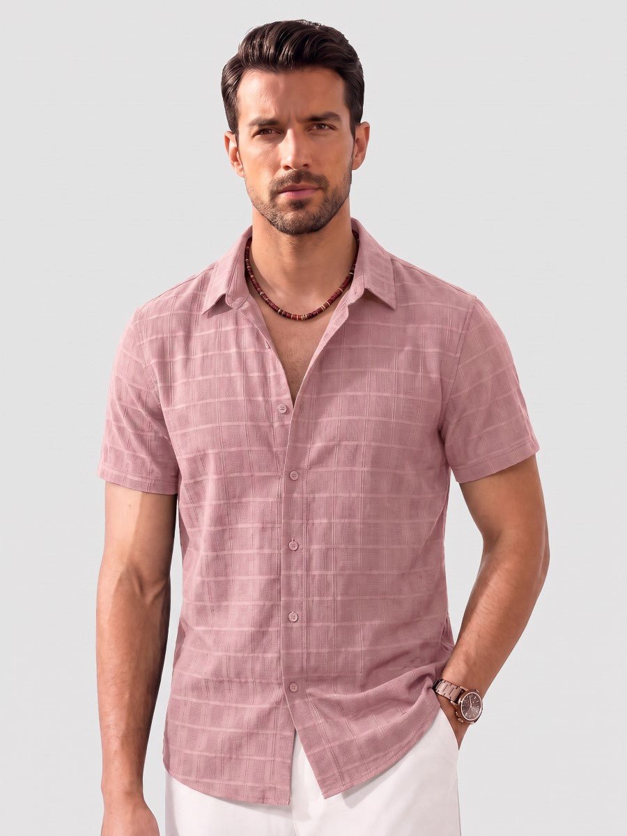 Men's Textured Casual Button Down Short Sleeve