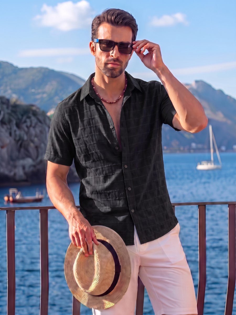 Men's Textured Casual Button Down Short Sleeve