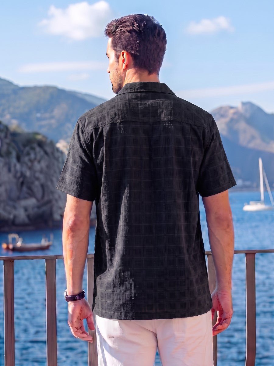 Men's Textured Casual Button Down Short Sleeve