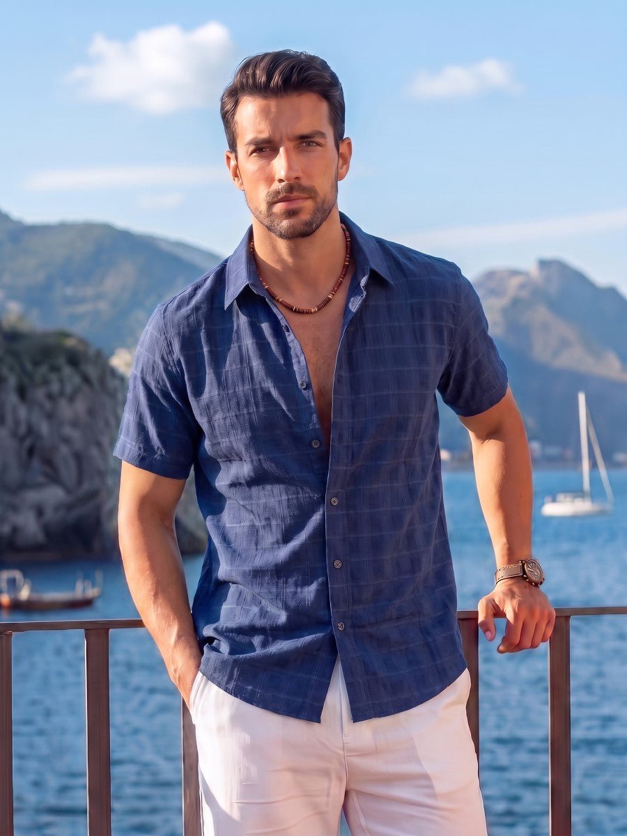 Men's Textured Casual Button Down Short Sleeve