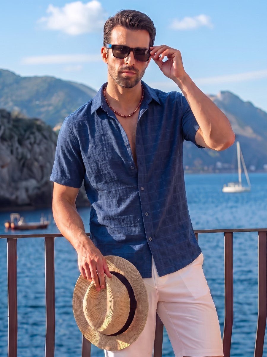Men's Textured Casual Button Down Short Sleeve