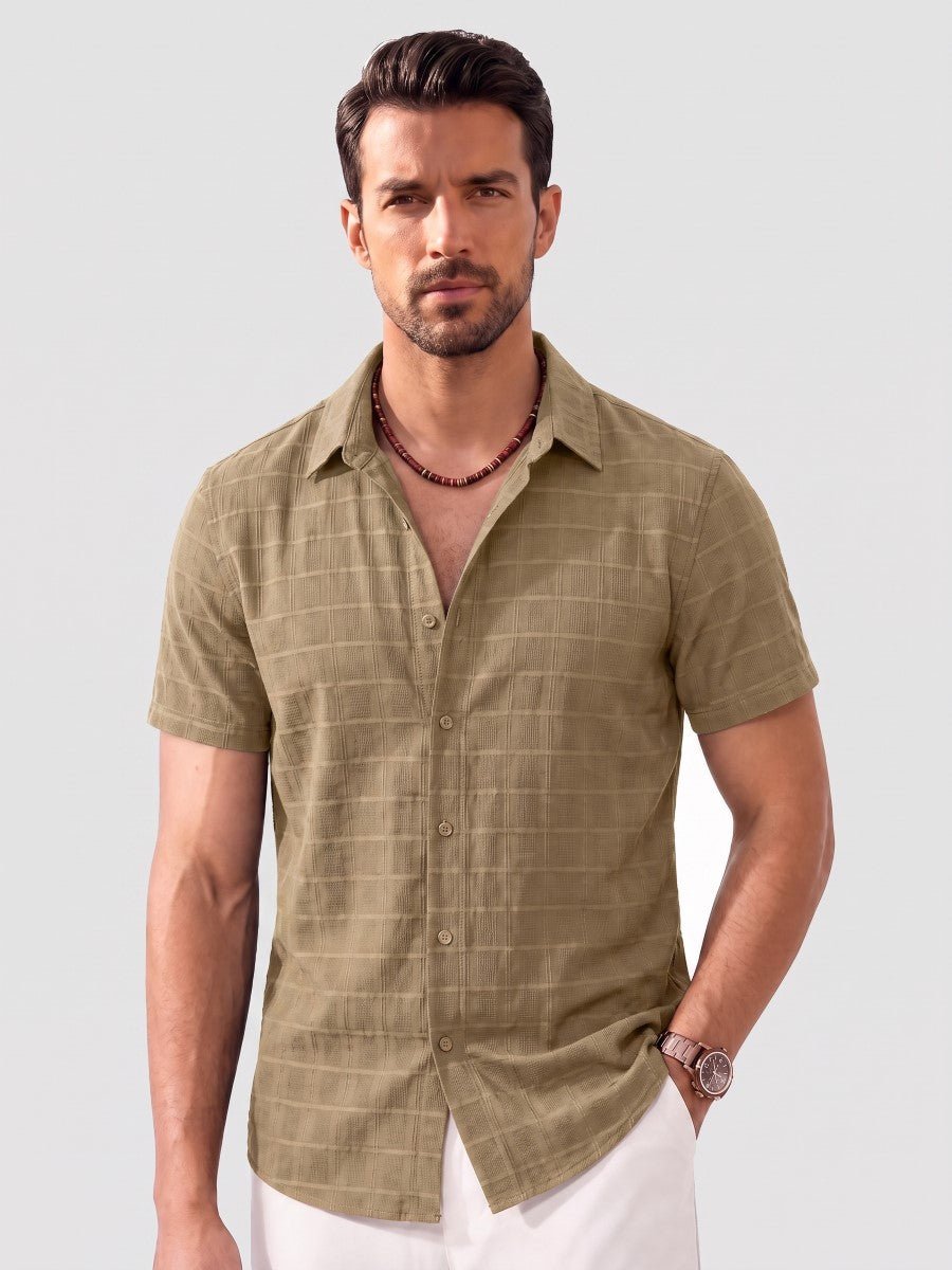 Men's Textured Casual Button Down Short Sleeve