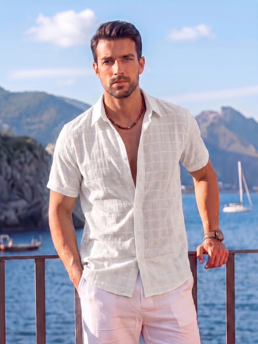 Men's Textured Casual Button Down Short Sleeve