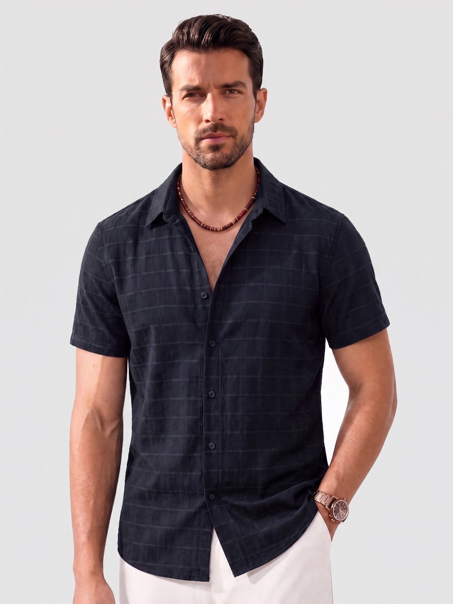 Men's Textured Casual Button Down Short Sleeve